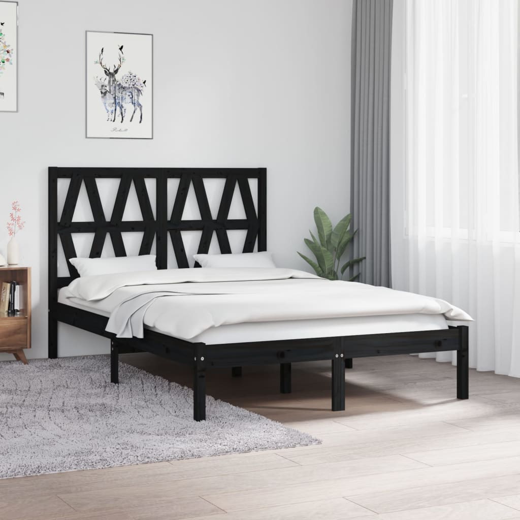 vidaXL Cadru pat Small Double 4FT, negru, 120×190 cm, lemn masiv pin