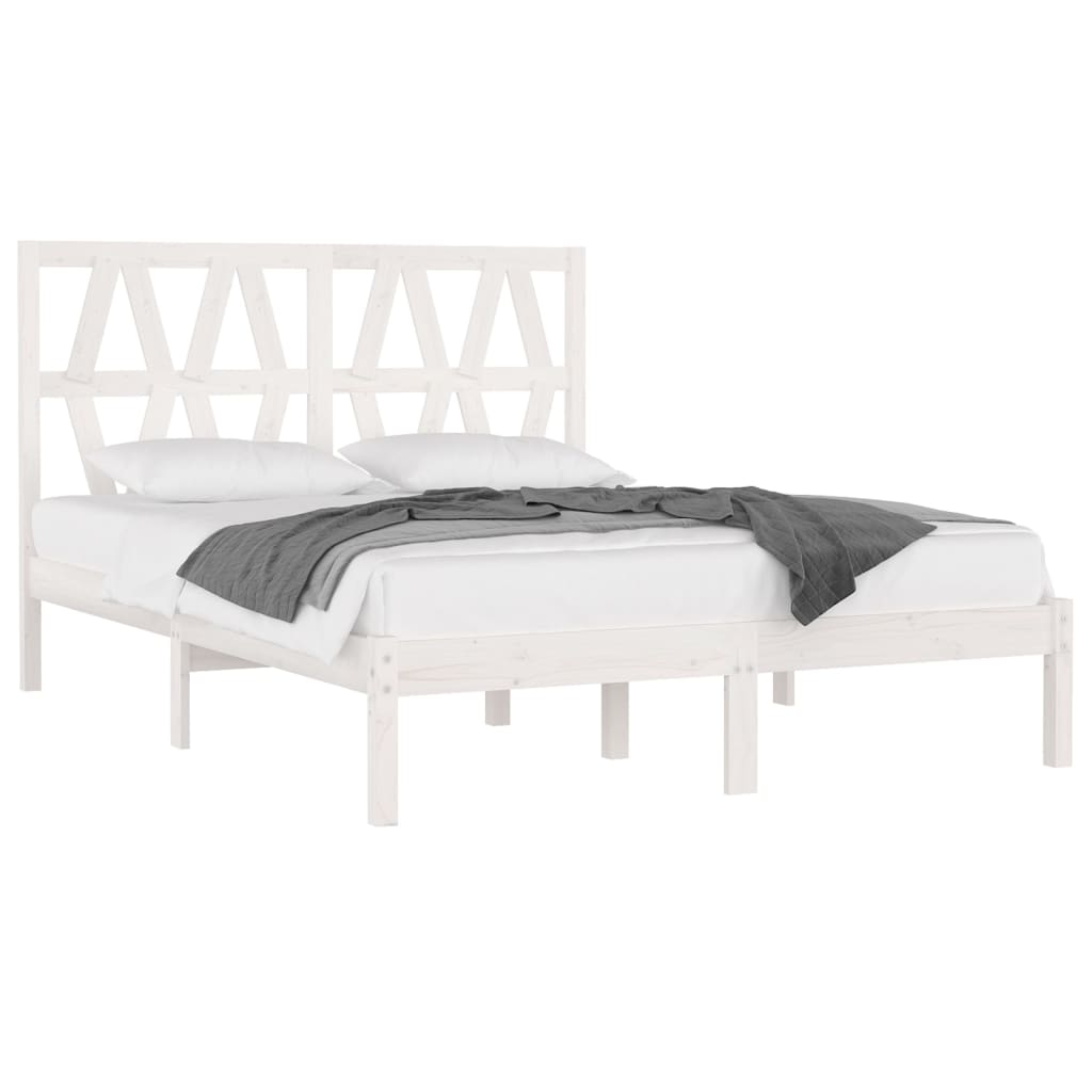 

vidaXL Bedframe massief grenenhout wit 135x190 cm 4FT6 Double