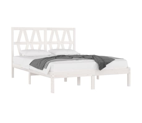 vidaXL Lovos rėmas, baltas, 135x190cm, pu&scaron;ies masyvas, dvivietis
