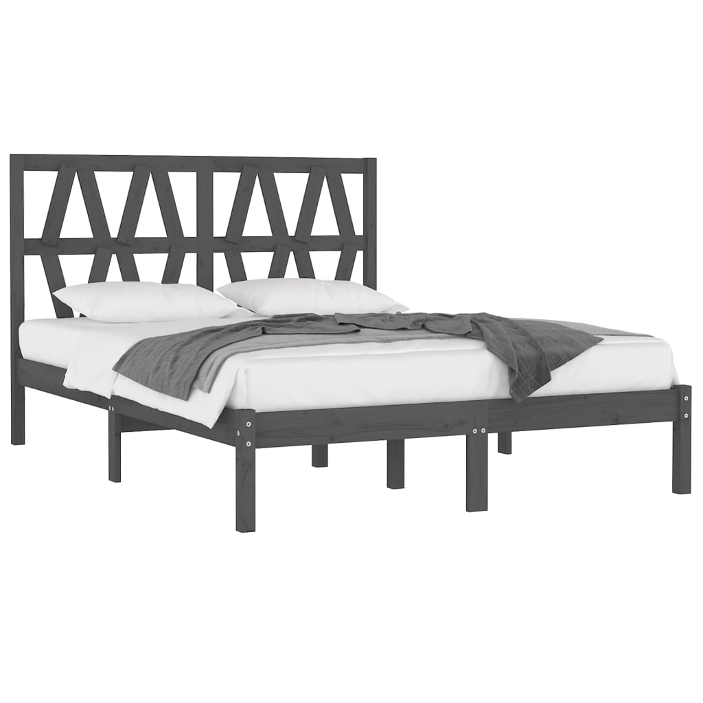 

vidaXL Bedframe massief grenenhout grijs 135x190 cm 4FT6 Double