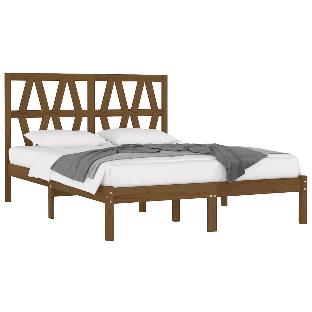 vidaXL Bed Frame Honey Brown Solid Wood Pine 135x190 cm Double