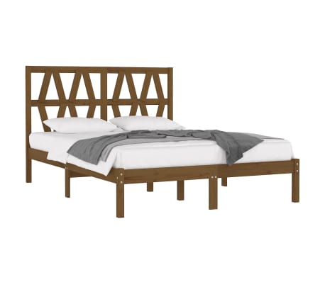 vidaXL Bed Frame Honey Brown Solid Wood Pine 135x190 cm Double