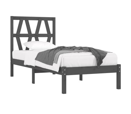 vidaXL Lovos rėmas, pilkos spalvos, 90x200cm, pu&scaron;ies medienos masyvas