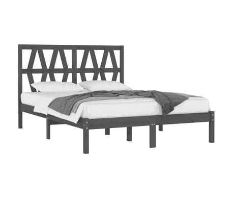 vidaXL Bed Frame without Mattress Grey Solid Wood Pine King Size