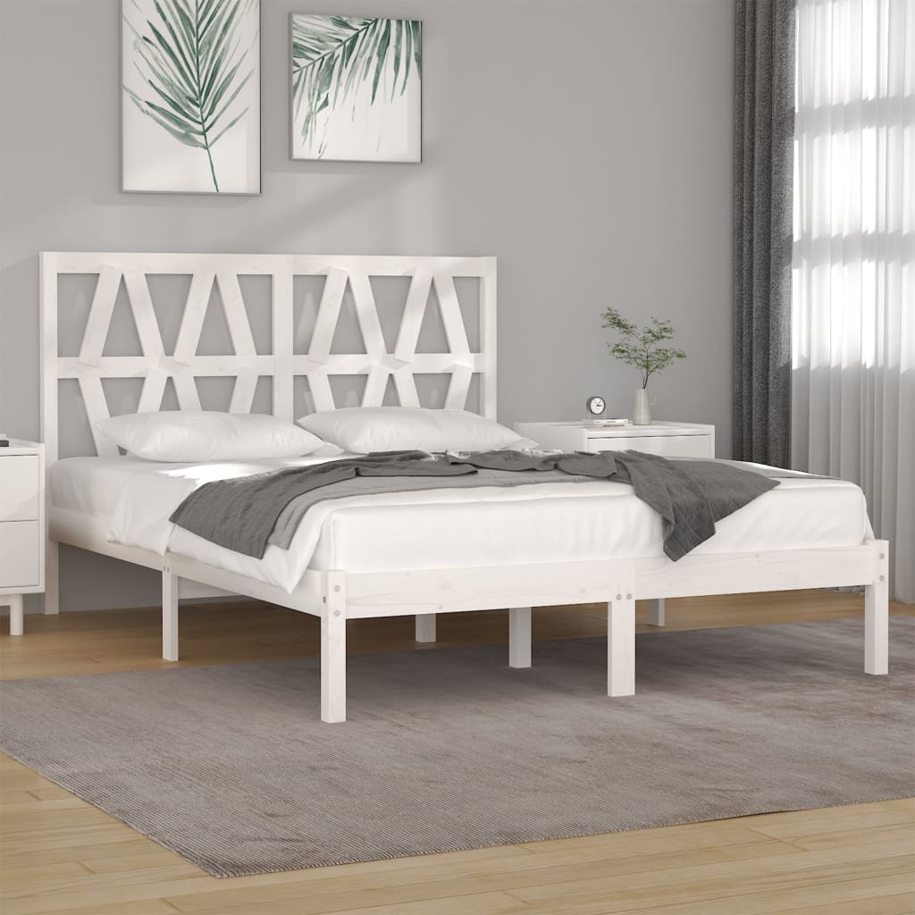 vidaXL Cadru de pat, alb, 160×200 cm, lemn masiv de pin