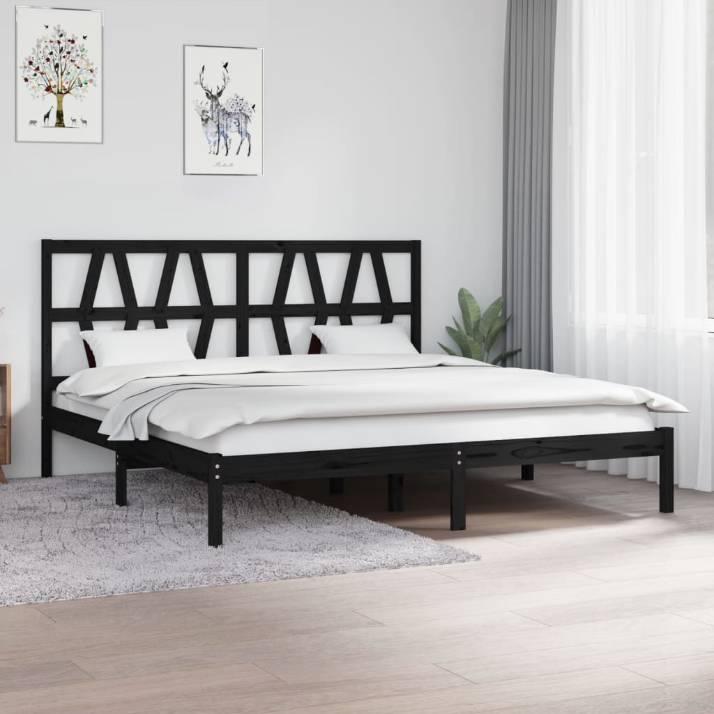 vidaXL Cadru de pat Super King 6FT, negru, 180x200 cm, lemn masiv pin