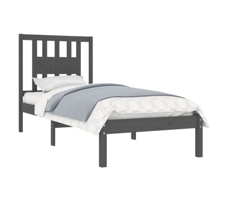 vidaXL Lovos rėmas, pilkas, 90x190cm, medienos masyvas, vienvietis