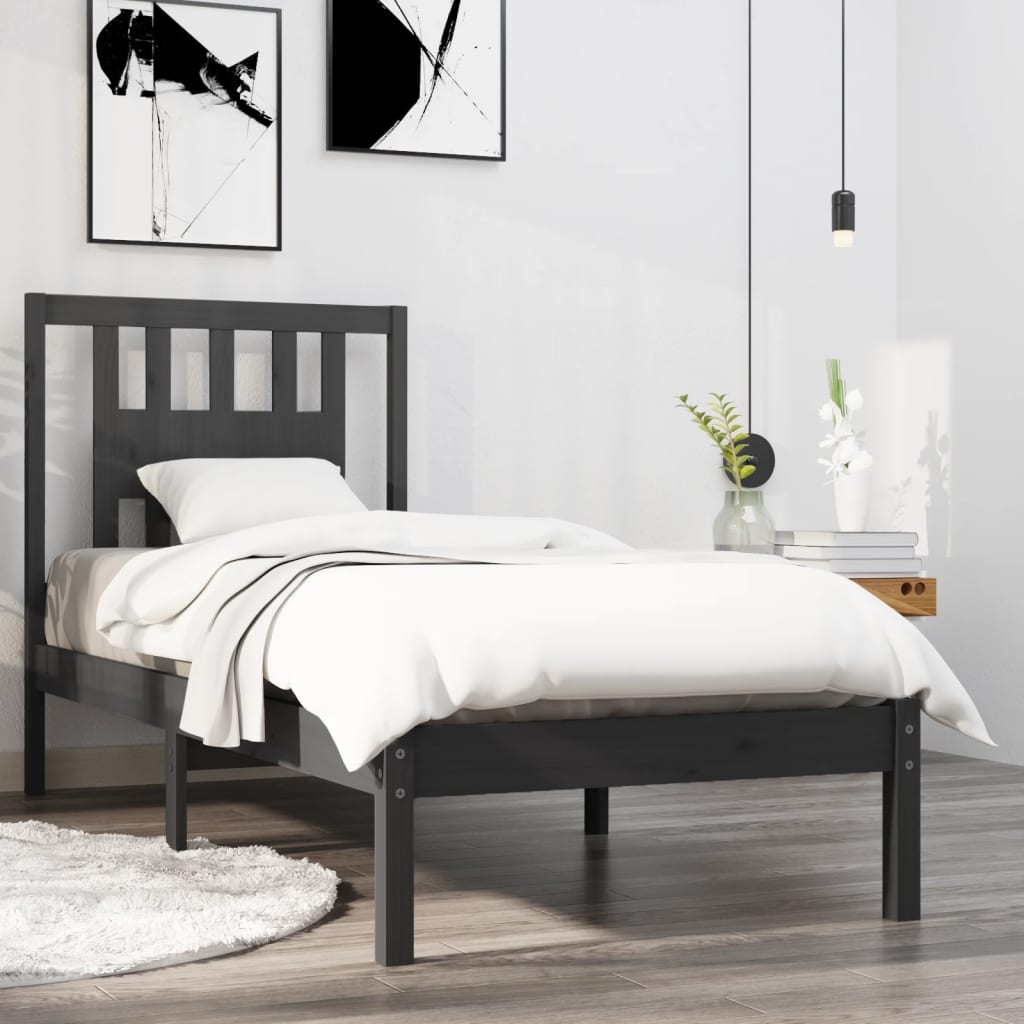 Rám postele šedý masivní dřevo 90 x 190 cm Single