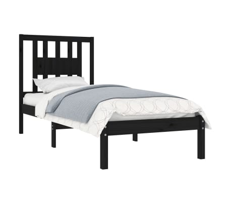 vidaXL Bed Frame without Mattress Black Solid Wood Single