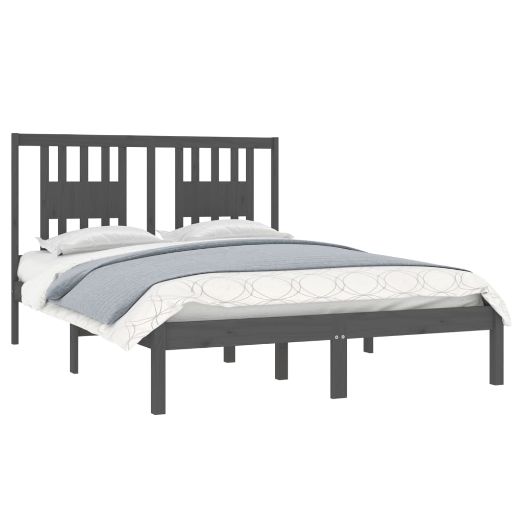 

vidaXL Bedframe massief hout grijs 135x190 cm 4FT6 Double