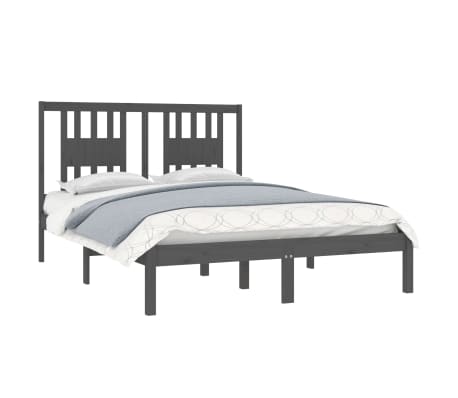 vidaXL Bedframe massief hout grijs 135x190 cm