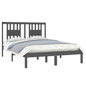 vidaXL Bedframe massief hout grijs 135x190 cm
