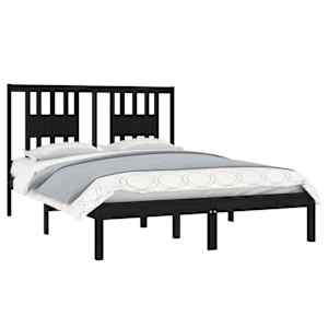 vidaXL Lovos rėmas, juodas, 135x190cm, medienos masyvas, dvivietis