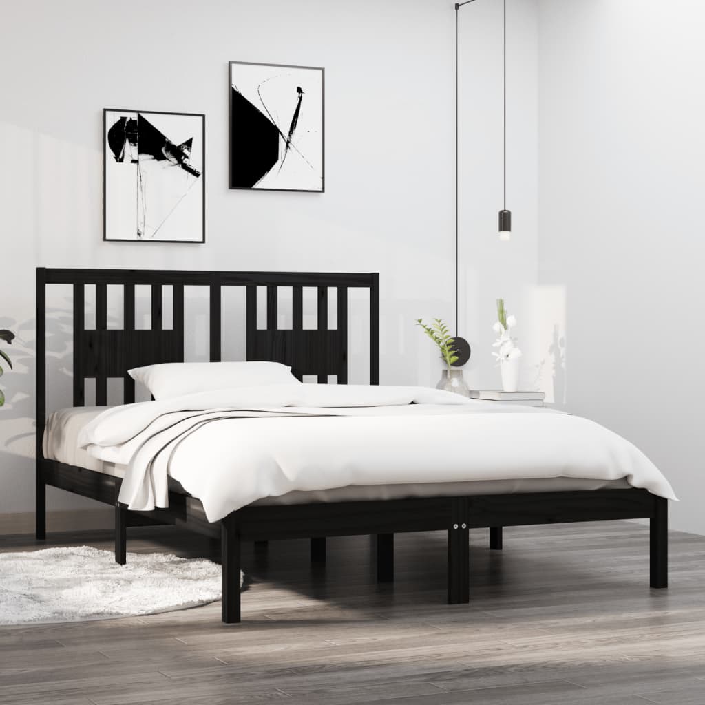 Rám postele černý masivní dřevo 135 x 190 cm Double