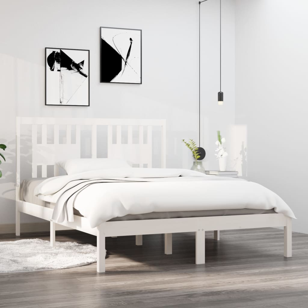 vidaXL Rama ��ka, bia�a, lite drewno sosnowe, 140x190 cm