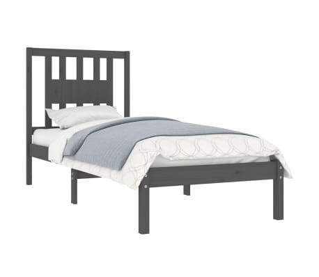 vidaXL Rama ł&oacute;żka, szara, lite drewno sosnowe, 90x200 cm