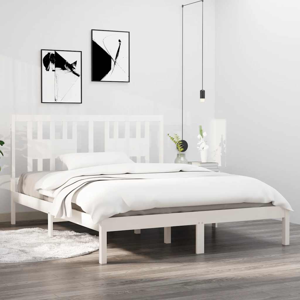 vidaXL Rama ��ka, bia�a, lite drewno sosnowe, 140x200 cm