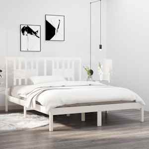 Posteljni okvir bel iz trdne borovine 140x200 cm