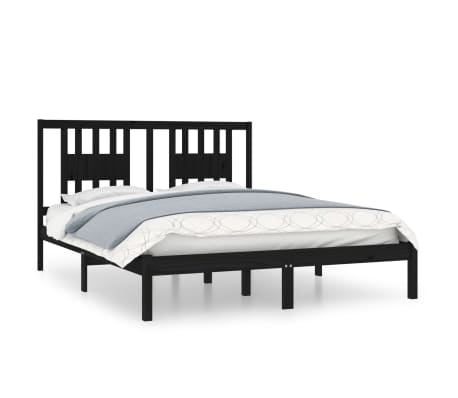 vidaXL Lovos rėmas, juodas, 150x200cm, medienos masyvas, didelis
