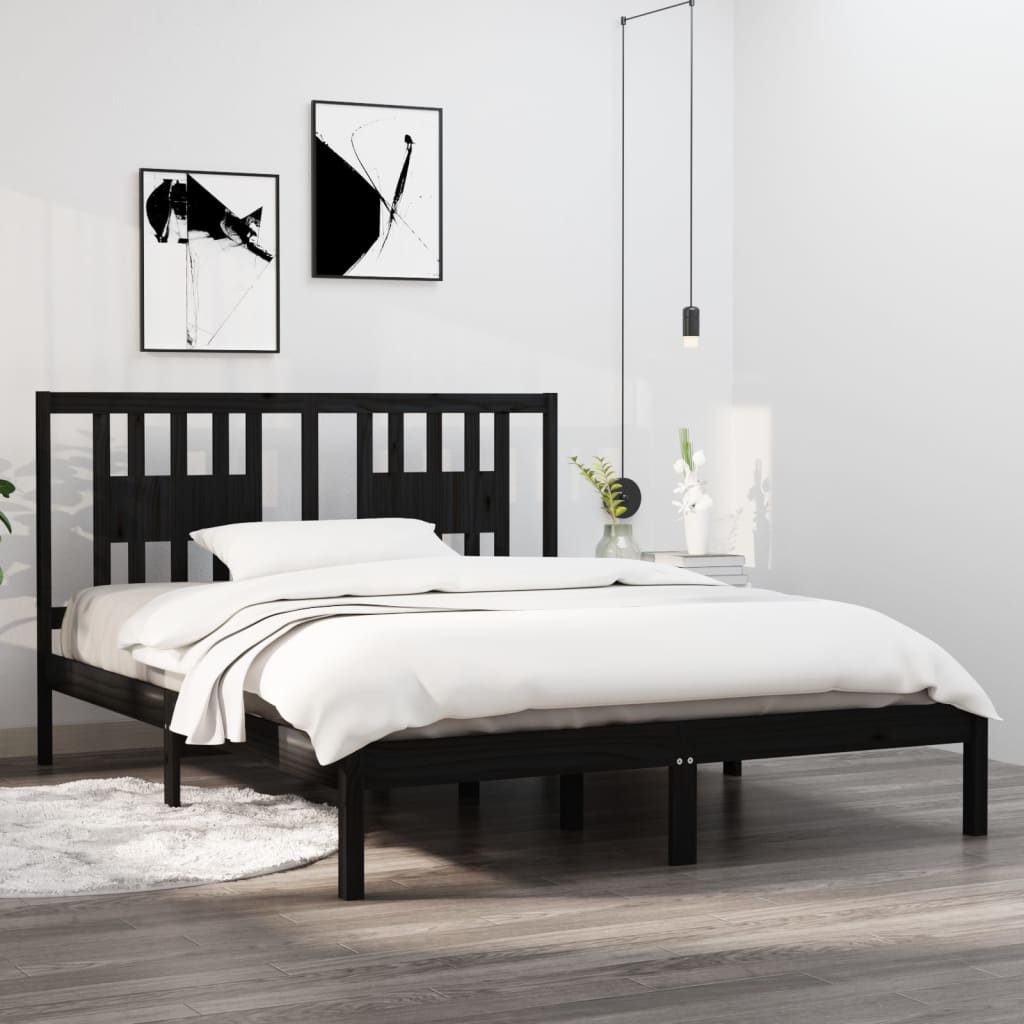 Rám postele černý masivní dřevo 150 x 200 cm King Size