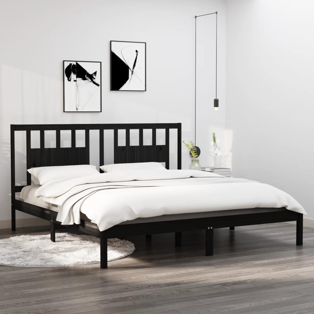 Cadru de pat Super King, negru, 180x200 cm, lemn masiv