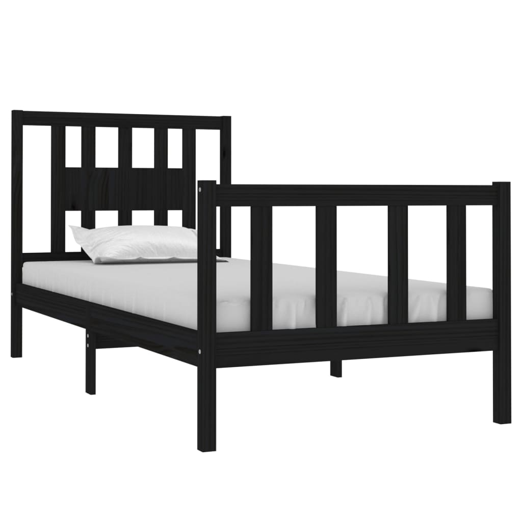 vidaXL Bedframe massief hout zwart 75x190 cm afbeelding