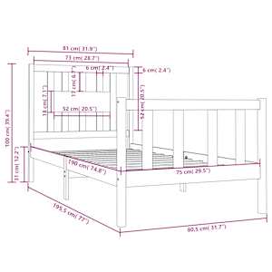 Rám postele černý masivní dřevo 75 x 190 cm malé jednolůžko - obrázek 6