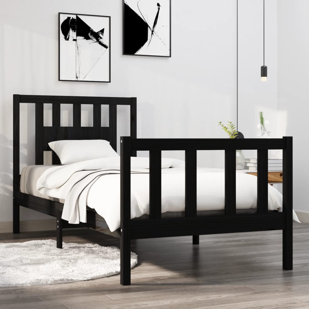 Rám postele černý masivní dřevo 75 x 190 cm malé jednolůžko