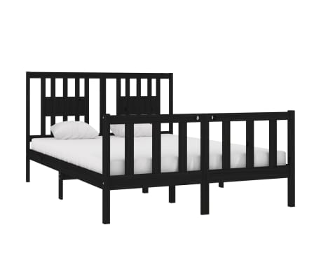 vidaXL Lovos rėmas, juodos spalvos, 140x190cm, medienos masyvas