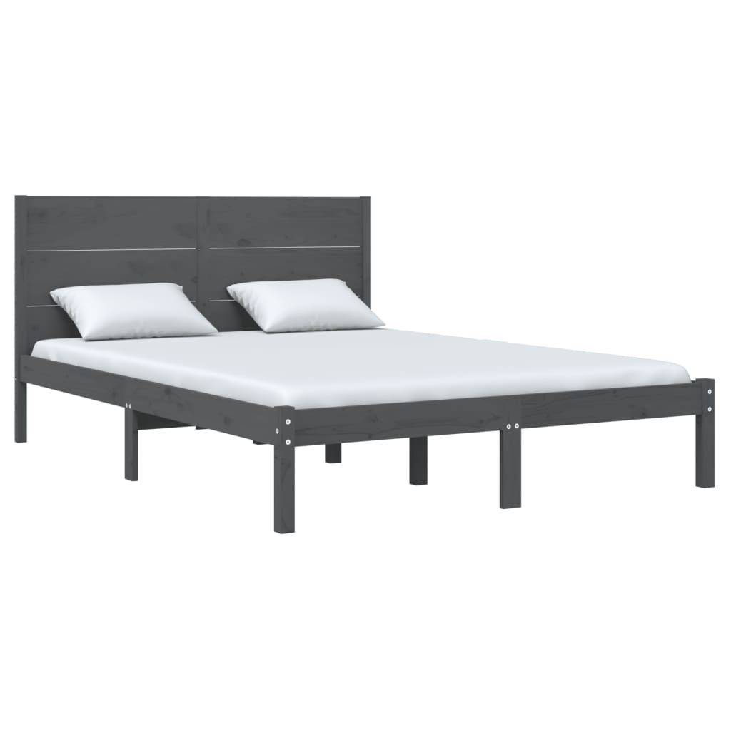 vidaXL Bedframe massief grenenhout grijs 140x190 cm