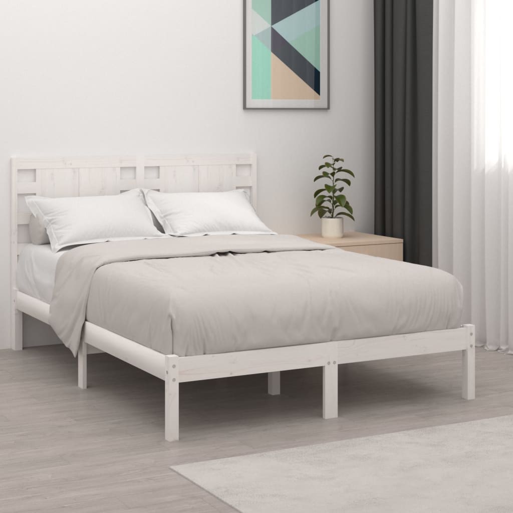 Cadru de pat mic dublu, alb, 120x190 cm, lemn masiv