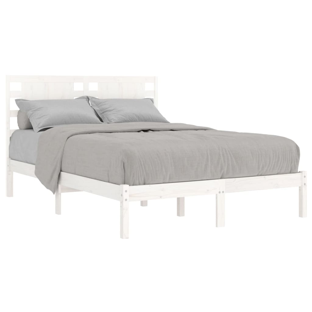 vidaXL Estrutura de cama casal 135x190 cm madeira maciça branco