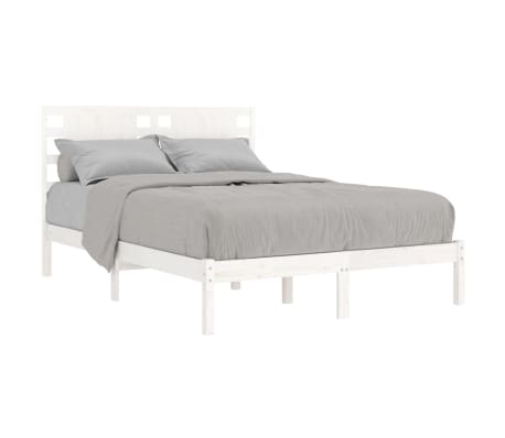 vidaXL Estrutura de cama casal 135x190 cm madeira maciça branco