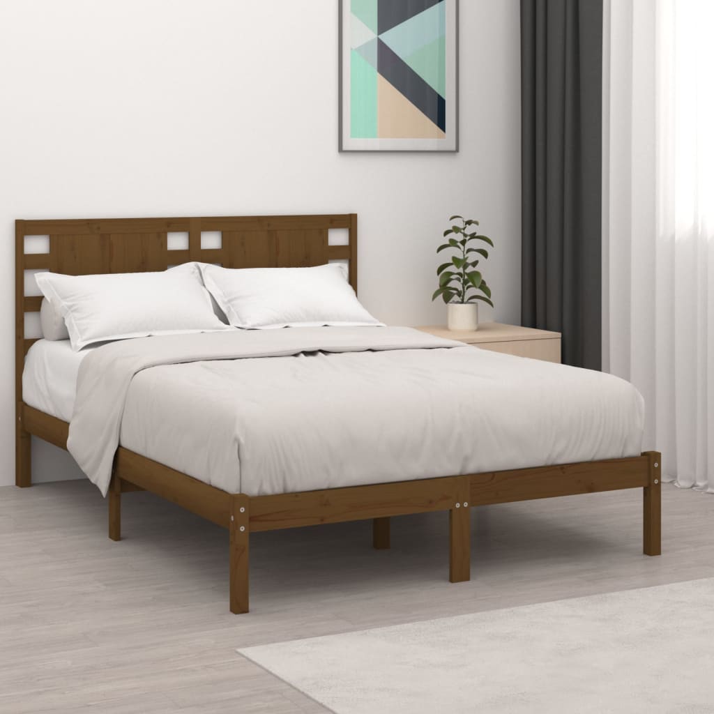 Cadre de lit Marron miel Bois massif 135x190 cm Double