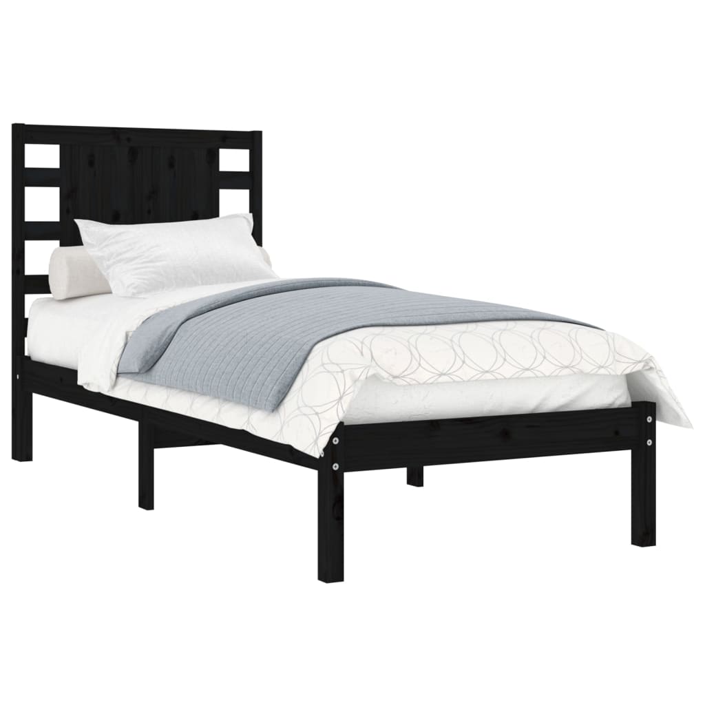 vidaXL Bedframe massief grenenhout zwart 100x200 cm afbeelding