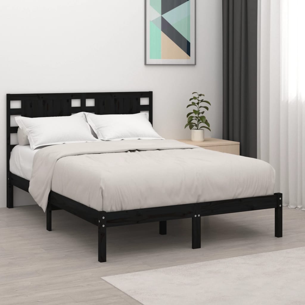 Cadru de pat, negru, 140x200 cm, lemn masiv de pin