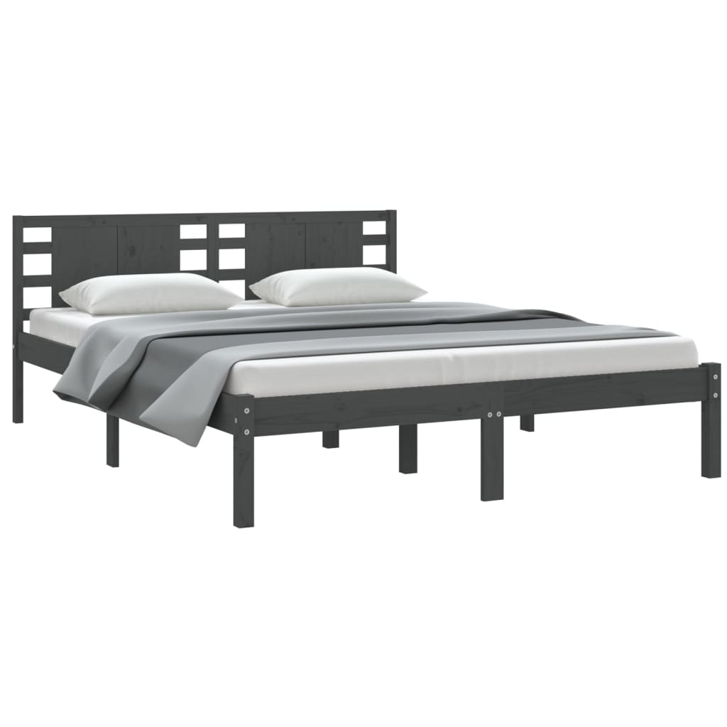 

vidaXL Bedframe massief hout grijs 150x200 cm 5FT King Size