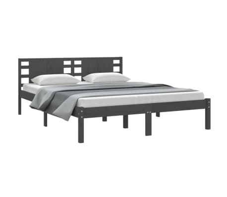 vidaXL Πλαίσιο Κρεβατιού Γκρι 150 x 200 εκ. Μασίφ Ξύλο King Size