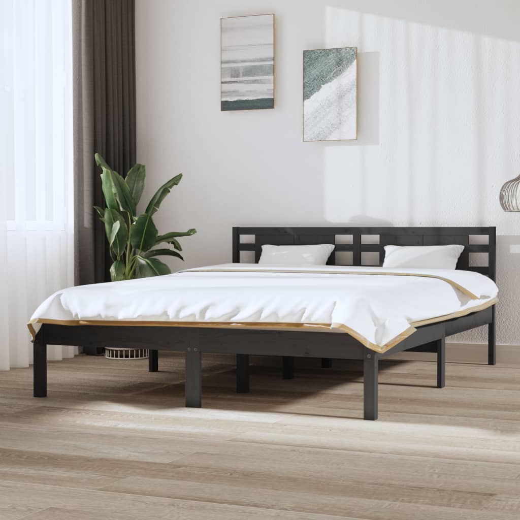 vidaXL Cadru pat 5FT King Size, gri, 150x200 cm, lemn masiv