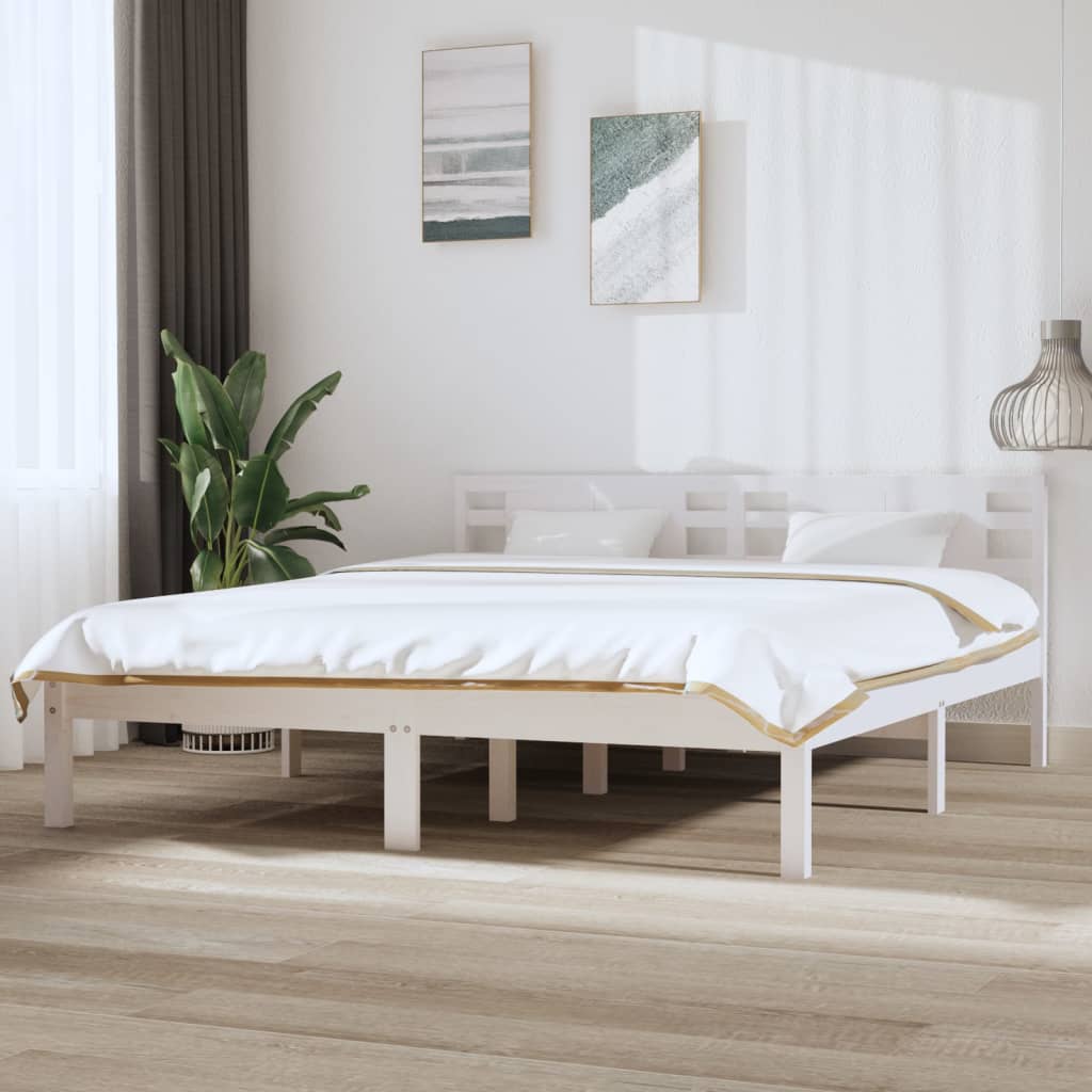 vidaXL Cadru de pat Super King 6FT, alb, 180x200 cm, lemn masiv