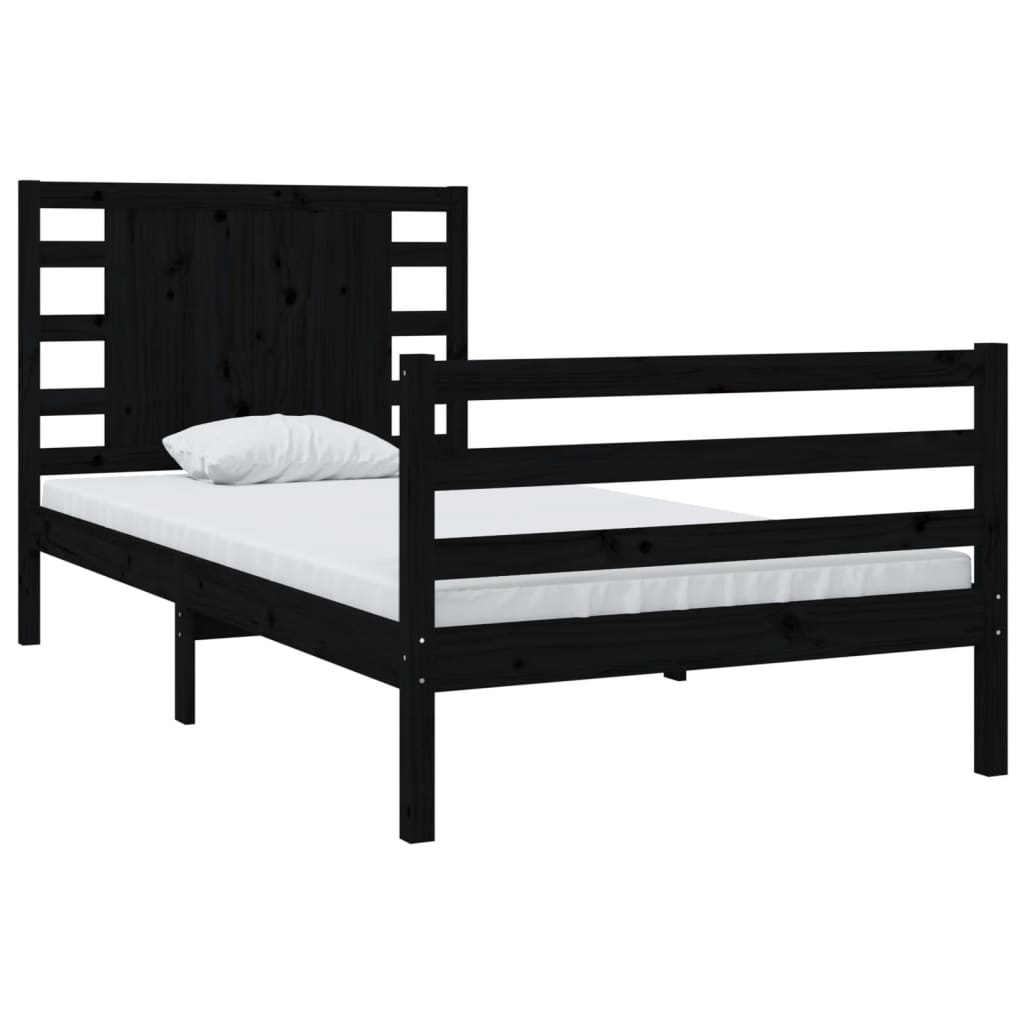 vidaXL Bed Frame without Mattress Black 90x190 cm Single Solid Wood Pine