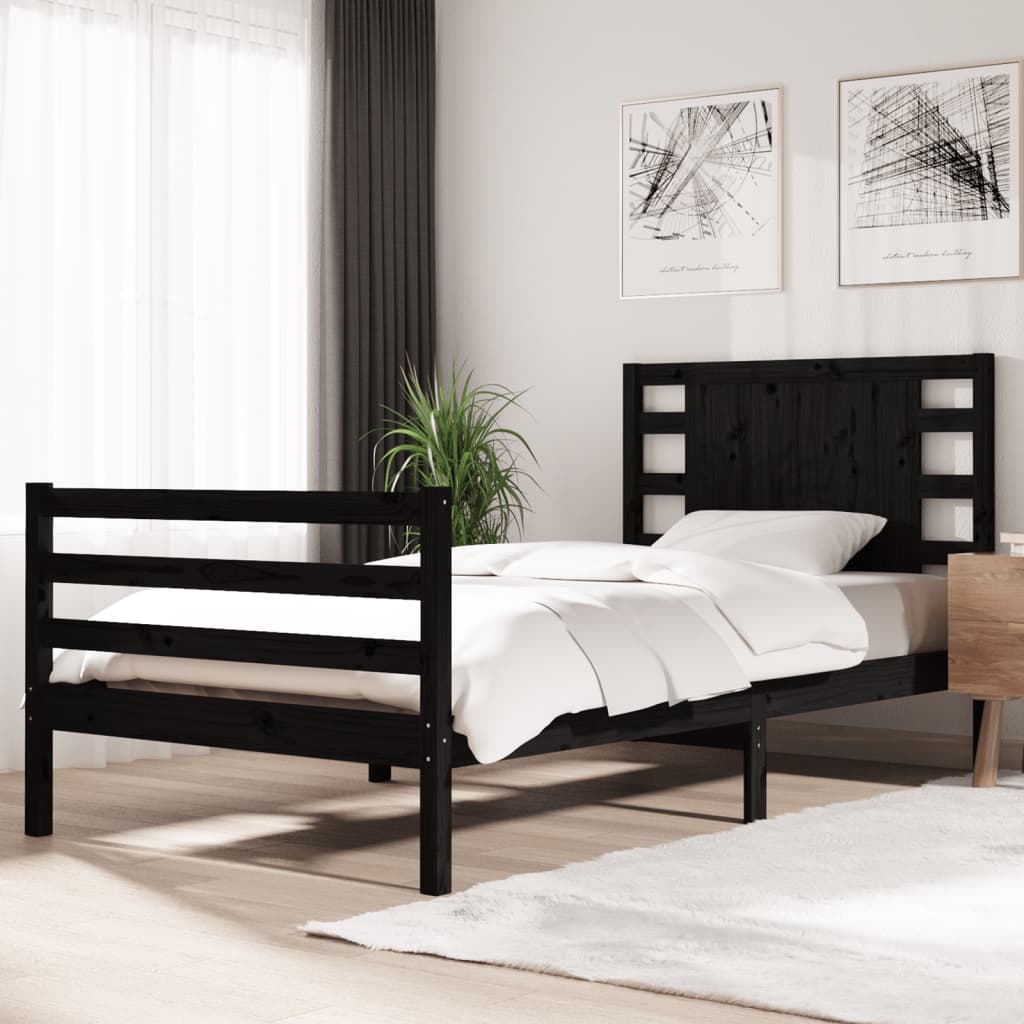 vidaXL Estrutura cama de solteiro 90x190 cm pinho maciço preto