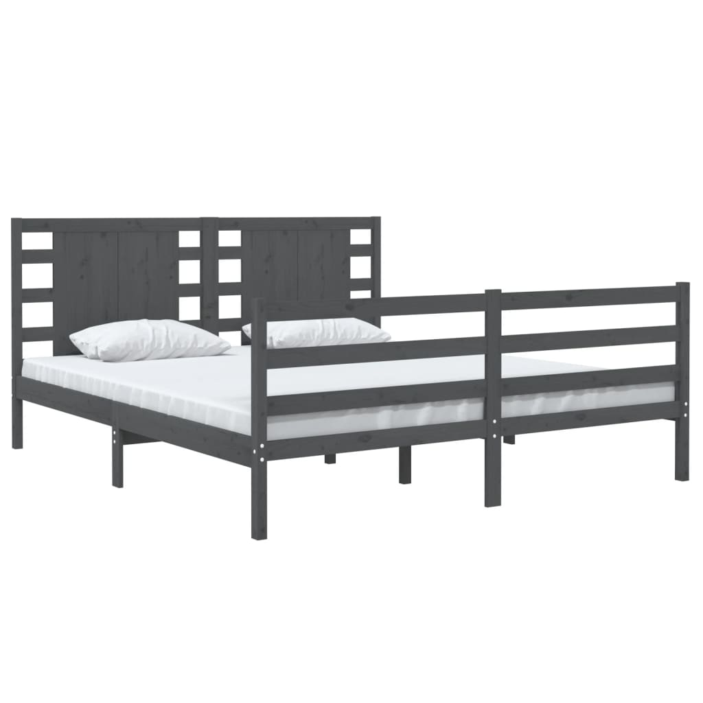 vidaXL Bedframe massief grenenhout grijs 135x190 cm 4FT6 Double