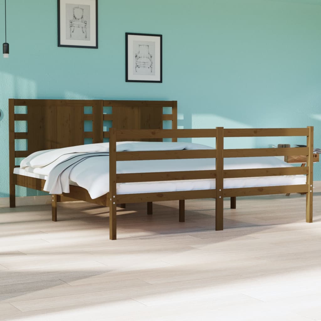 vida XL Massivholzbett Honigbraun Kiefer 135x 190 cm 4Ft6 Double