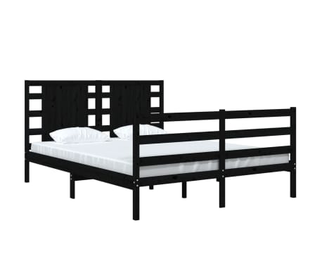 vidaXL Bedframe massief grenenhout zwart 135x190 cm 4FT6 Double