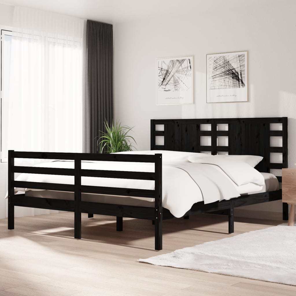 vidaXL Cadru pat 5FT King Size, negru, 150x200 cm, lemn masiv de pin