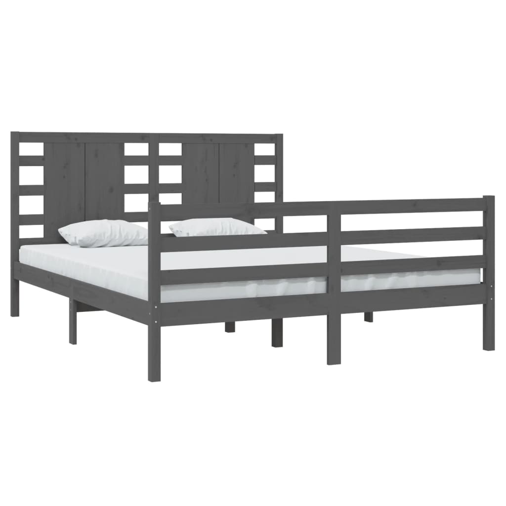 vidaXL Bedframe massief grenenhout grijs 160x200 cm