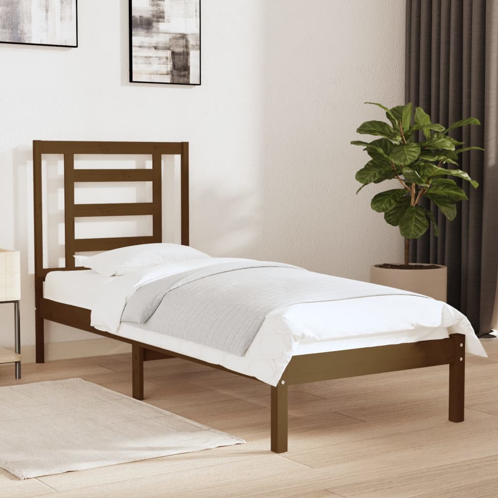 Cadre de lit Marron miel Bois massif 75x190 cm Petit simple