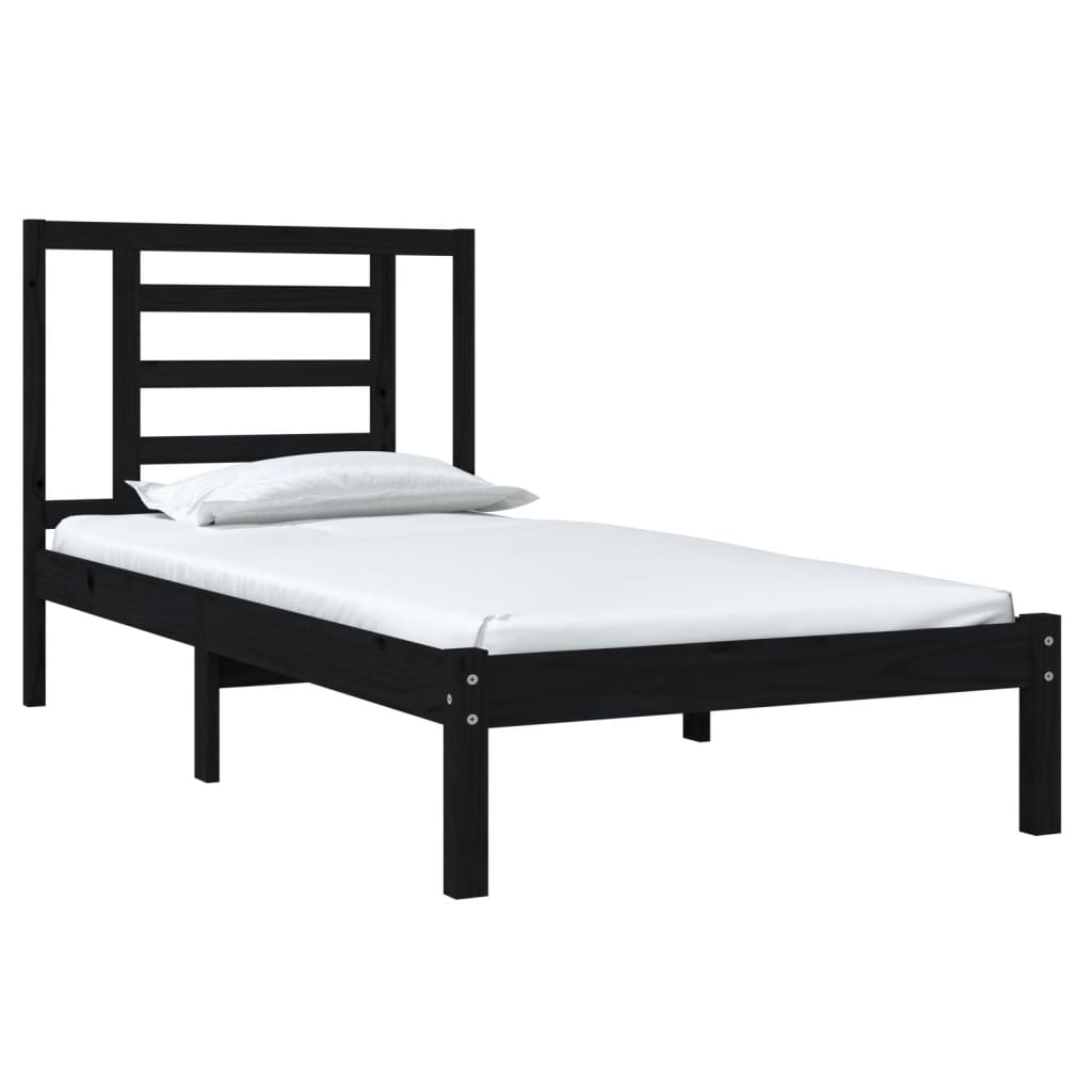 

vidaXL Bedframe massief hout zwart 75x190 cm 2FT6 Small Single