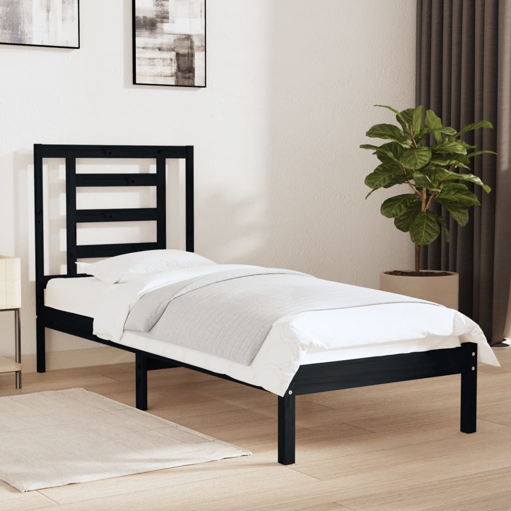 vidaXL Cadru de pat Small Single 2FT6, negru, 75x190 cm, lemn masiv